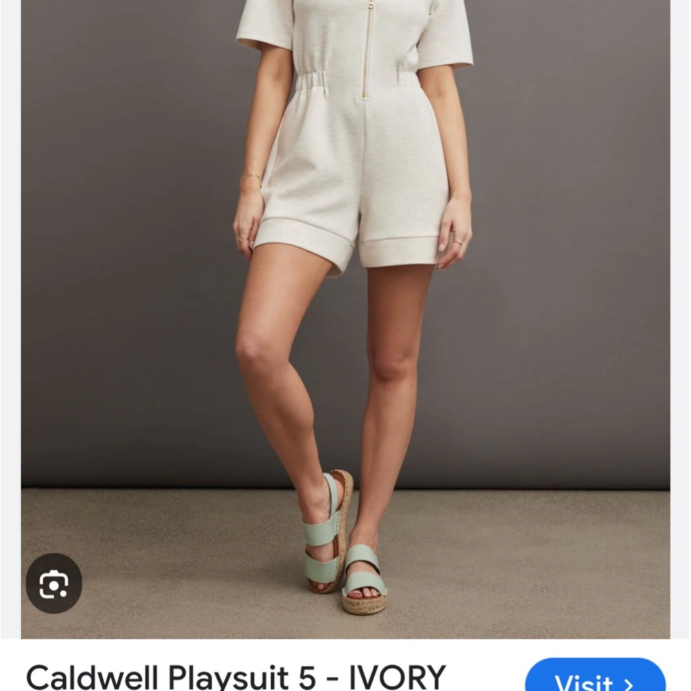 VARLEY Caldwell Playsuit 5 inches Ivory Marl Shorts Wide zip collar NWT LARGE - Picture 2 of 7